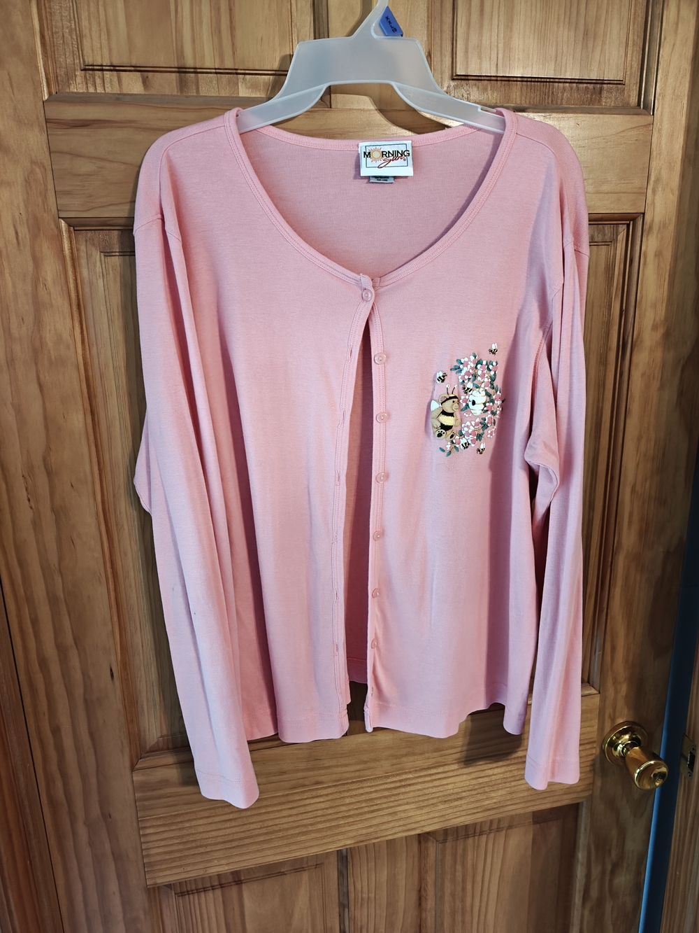 Morning Sun Pink Button-Front Cardigan with Bear&Bee Embellishment Grandma